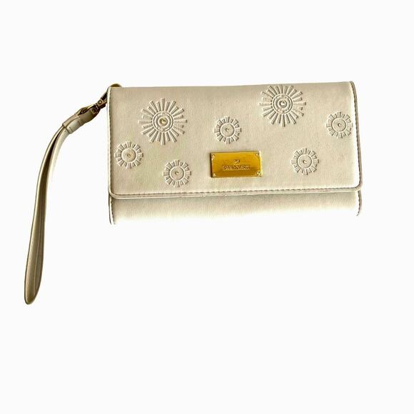 Swarovski Crystal Embellished Cream Colored Wristlet Clutch Travel Wallet NWOT - Picture 1 of 6